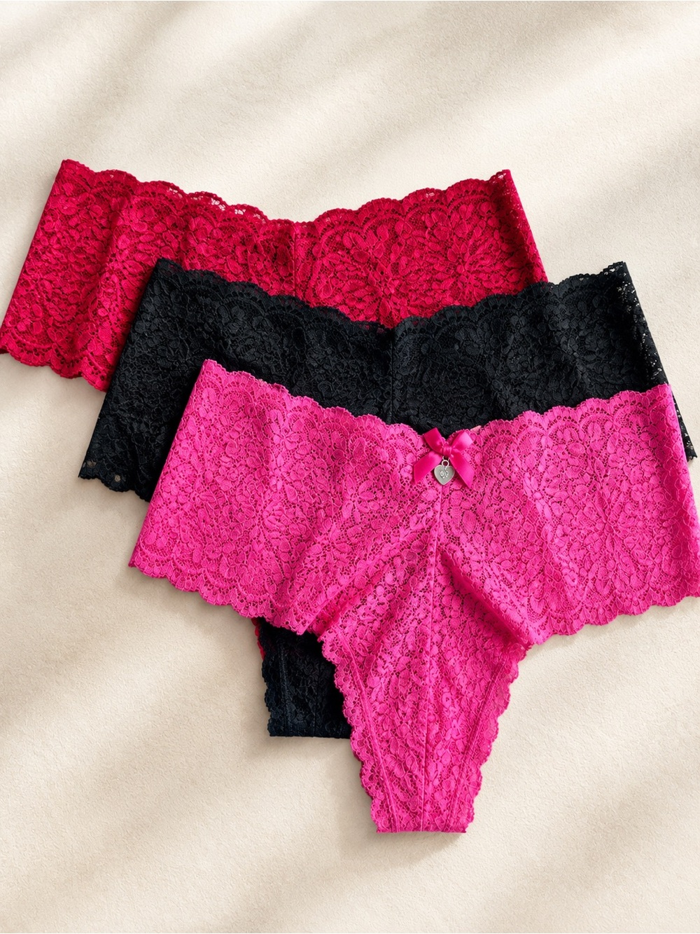 La Vie en Rose XL Lace Cheeky Panties 3-Pack Pink Black Red NWT